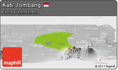 Physical Panoramic Map of Kab. Jombang, lighten, desaturated