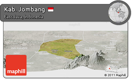 Satellite Panoramic Map of Kab. Jombang, lighten, semi-desaturated