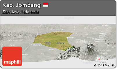 Satellite Panoramic Map of Kab. Jombang, lighten, semi-desaturated