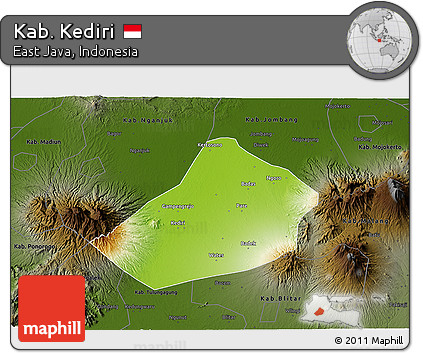 Physical 3D Map of Kab. Kediri, darken