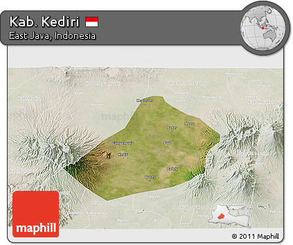 Satellite 3D Map of Kab. Kediri, lighten