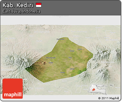 Satellite 3D Map of Kab. Kediri, lighten
