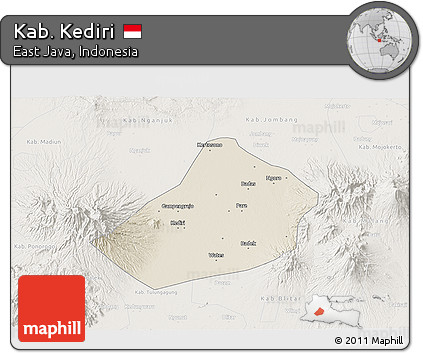 Shaded Relief 3D Map of Kab. Kediri, lighten
