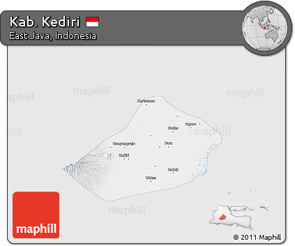 Silver Style 3D Map of Kab. Kediri, single color outside