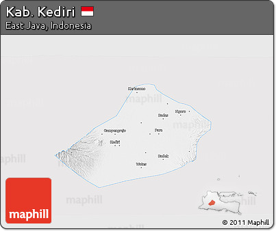 Silver Style 3D Map of Kab. Kediri, single color outside