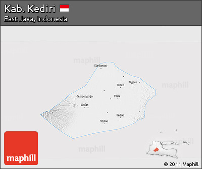 Silver Style 3D Map of Kab. Kediri, single color outside