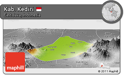 Physical Panoramic Map of Kab. Kediri, desaturated