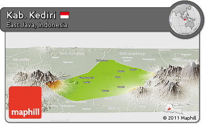 Physical Panoramic Map of Kab. Kediri, lighten, semi-desaturated