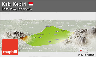 Physical Panoramic Map of Kab. Kediri, lighten, semi-desaturated