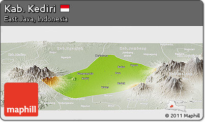 Physical Panoramic Map of Kab. Kediri, lighten, semi-desaturated