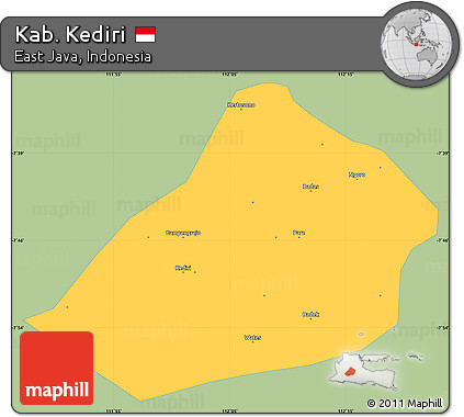 Savanna Style Simple Map of Kab. Kediri, single color outside