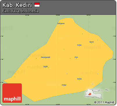 Savanna Style Simple Map of Kab. Kediri, single color outside