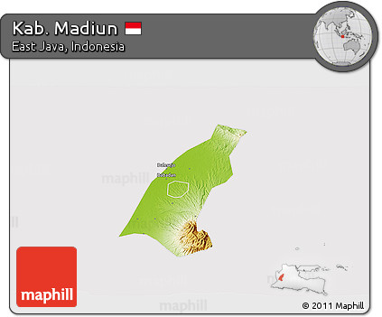 Physical 3D Map of Kab. Madiun, cropped outside