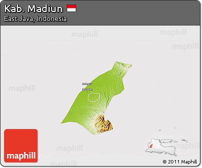 Physical 3D Map of Kab. Madiun, cropped outside