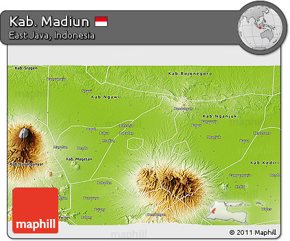 Physical 3D Map of Kab. Madiun