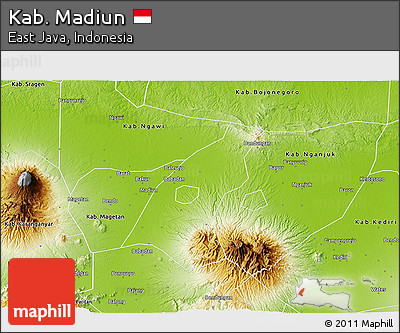 Physical 3D Map of Kab. Madiun