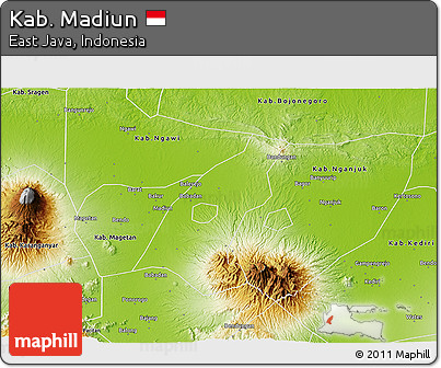 Physical 3D Map of Kab. Madiun