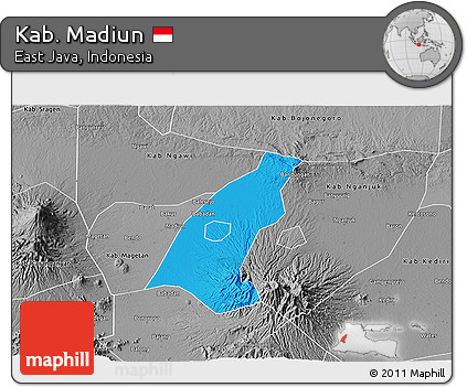 Political 3D Map of Kab. Madiun, desaturated