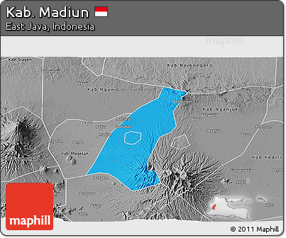 Political 3D Map of Kab. Madiun, desaturated