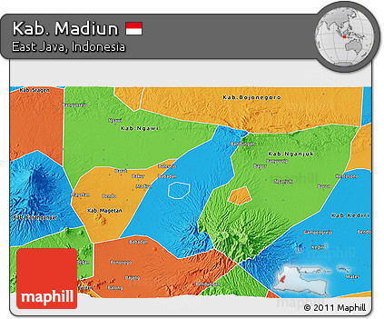 Political 3D Map of Kab. Madiun