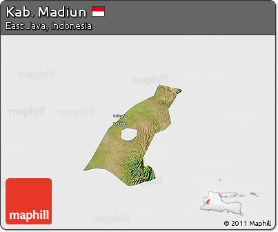 Satellite 3D Map of Kab. Madiun, single color outside