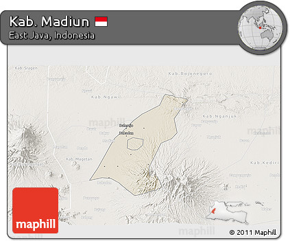 Shaded Relief 3D Map of Kab. Madiun, lighten