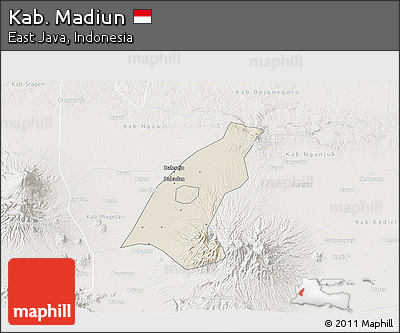 Shaded Relief 3D Map of Kab. Madiun, lighten