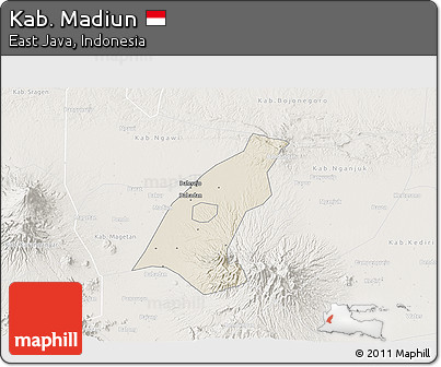Shaded Relief 3D Map of Kab. Madiun, lighten