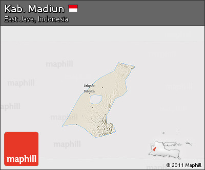 Shaded Relief 3D Map of Kab. Madiun, single color outside