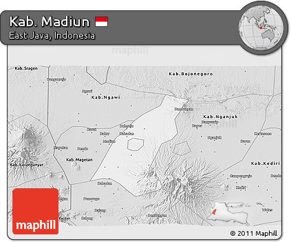 Silver Style 3D Map of Kab. Madiun