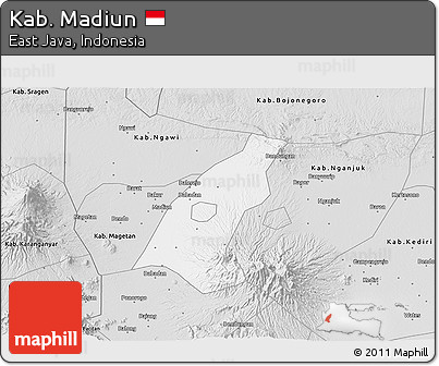 Silver Style 3D Map of Kab. Madiun