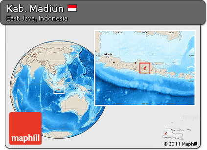 Shaded Relief Location Map of Kab. Madiun