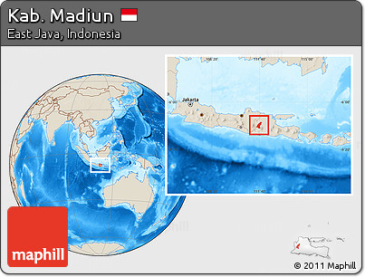Shaded Relief Location Map of Kab. Madiun