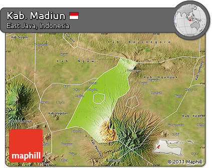 Physical Map of Kab. Madiun, satellite outside