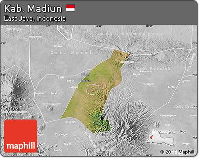 Satellite Map of Kab. Madiun, lighten, desaturated