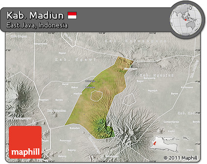 Satellite Map of Kab. Madiun, lighten, semi-desaturated