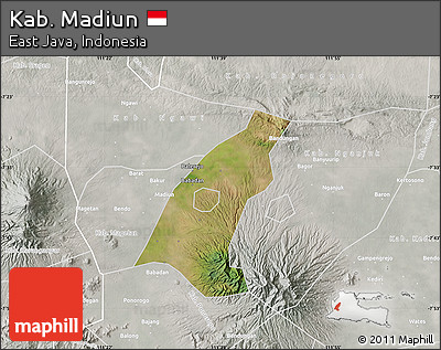 Satellite Map of Kab. Madiun, lighten, semi-desaturated