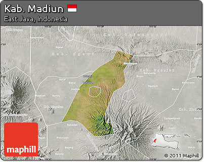 Satellite Map of Kab. Madiun, lighten, semi-desaturated