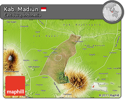 Satellite Map of Kab. Madiun, physical outside
