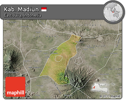 Satellite Map of Kab. Madiun, semi-desaturated