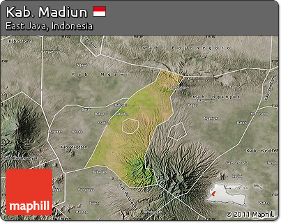 Satellite Map of Kab. Madiun, semi-desaturated