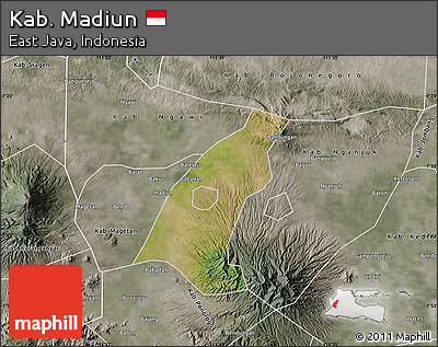 Satellite Map of Kab. Madiun, semi-desaturated