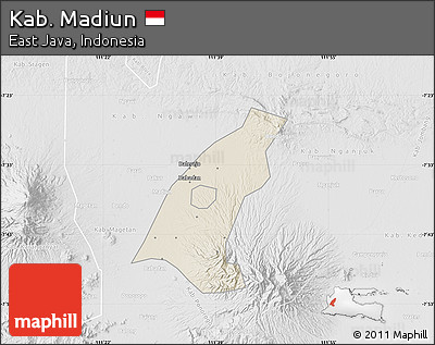 Shaded Relief Map of Kab. Madiun, lighten, desaturated