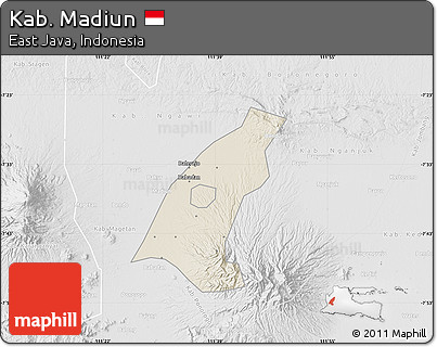 Shaded Relief Map of Kab. Madiun, lighten, desaturated