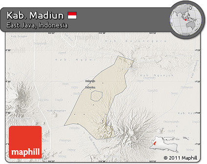 Shaded Relief Map of Kab. Madiun, lighten