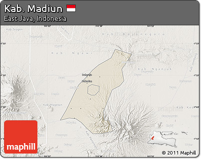 Shaded Relief Map of Kab. Madiun, lighten