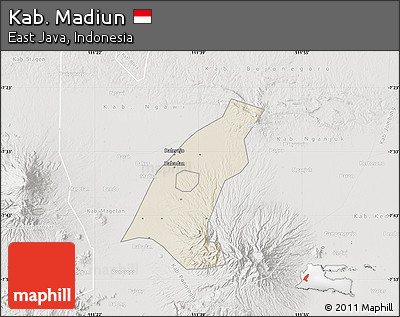 Shaded Relief Map of Kab. Madiun, lighten, semi-desaturated