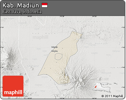 Shaded Relief Map of Kab. Madiun, lighten, semi-desaturated
