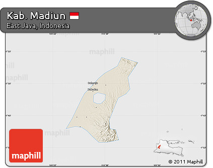 Shaded Relief Map of Kab. Madiun, single color outside