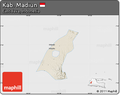 Shaded Relief Map of Kab. Madiun, single color outside